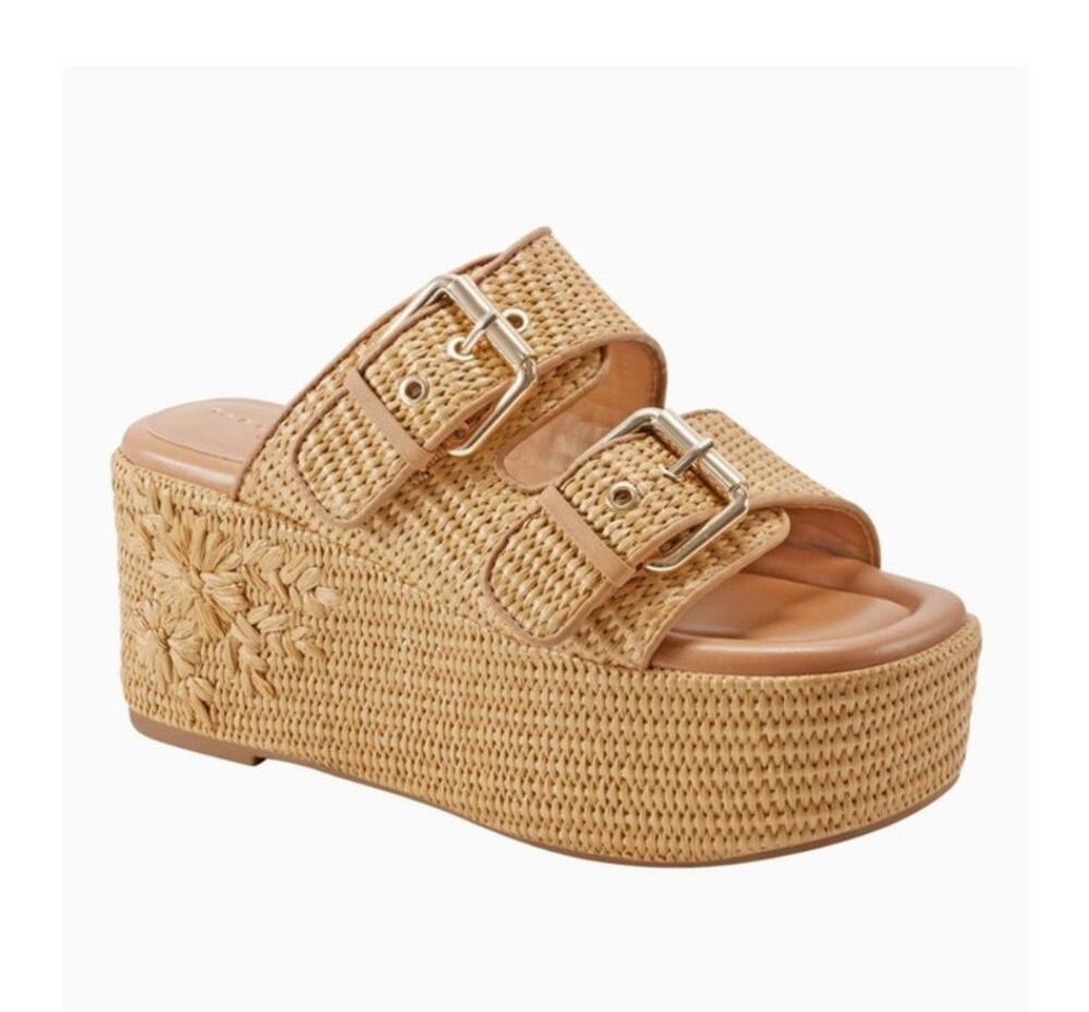NIB Marc Fischer Poppy Platform Slide Chunky Sandal Natural Raffia 9M